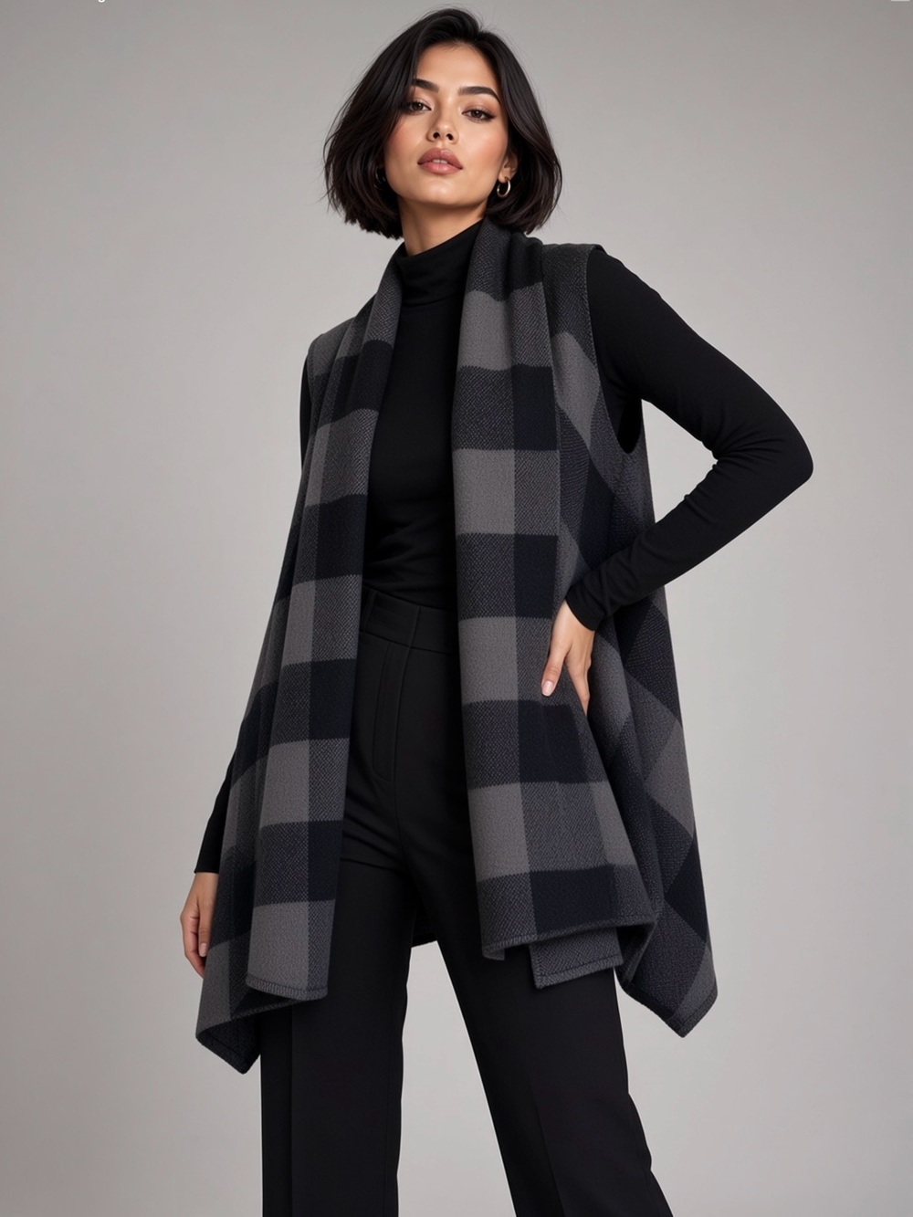Talie long line wool blend plaid vest
